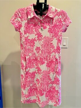 Lilly Pulitzer Frida Scallop Polo Dress Resort White PB Anniversary Toile
